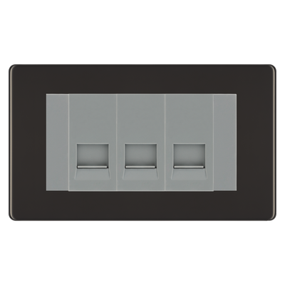 BG Screwless Black Nickel 3 Gang Master Telephone Socket - Grey Insert