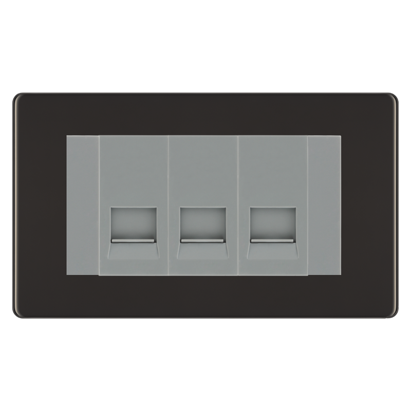 BG Screwless Black Nickel 3 Gang Master Telephone Socket - Grey Insert