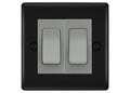 BG Nexus Matt Black 2-Gang Light Switch 1x 2-Way + 1x Intermediate – Grey Inserts