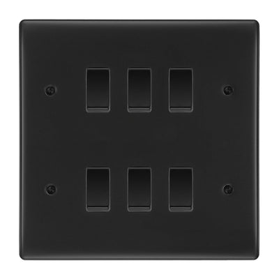 BG Matt Black 6 Gang Intermediate Custom Grid Light Switch with Back Box Included by British General (BG-NEXUS-MB-6G-CUSTOM-6x-INT-SWITCH)