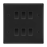 BG Matt Black 6 Gang Intermediate Custom Grid Light Switch with Back Box Included by British General (BG-NEXUS-MB-6G-CUSTOM-6x-INT-SWITCH)