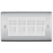 BG Nexus Brushed Steel 4 Gang RJ45 Cat6 Data Socket Outlet White Inserts by British General (BG-NBSRJ454W)