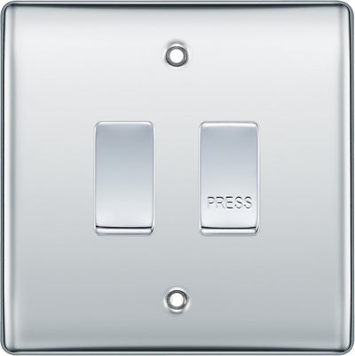 BG Nexus Polished Chrome 2G Grid Switch Kit–20A 2-Way & Retractive Press Module by British General (BG-Nexus-PC-2G-1x2Way-1xPress)