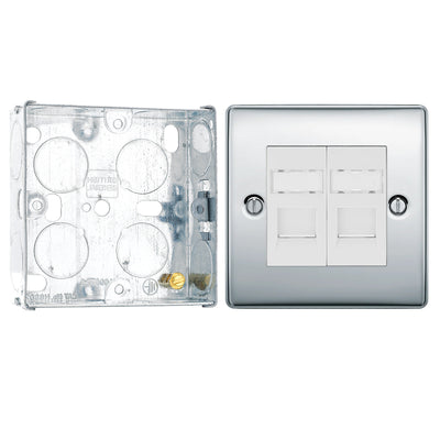 BG Nexus Polished Chrome RJ45 Double Data Outlet Socket NPCRJ452 with 25mm Steel Back Box by British General (BG-NPCRJ452+HGS02)