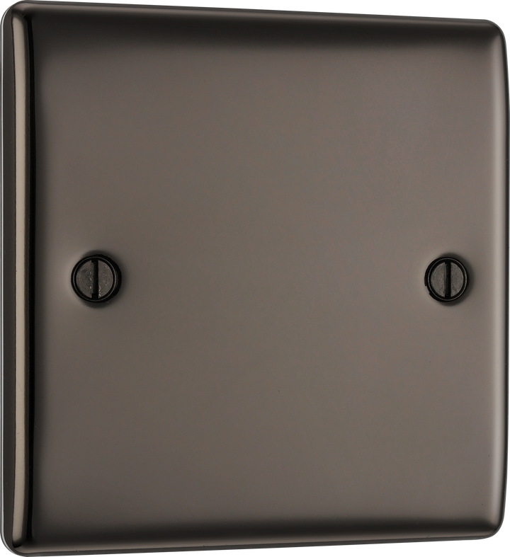 NBN94 Front - This premium black nickel finish single blank plate from British General is ideal for covering unused electrical connections and has a sleek and slim profile, with softly rounded edges to add a touch of luxury to your decor.