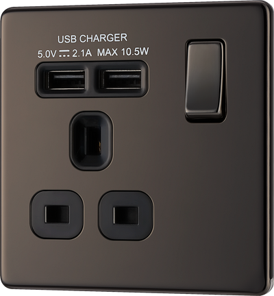 BG FBN21U2B Nexus Screwless Flat-Plate Single Switched Plug Socket 2.1A