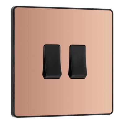 BG Evolve Polished Copper 2 Gang 20A 16AX 2 Way Light Switch PCDCP42B with 35mm Steel Back Box