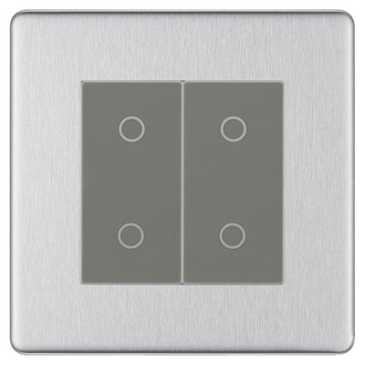 BG Nexus Screwless Brushed Steel Double Secondary Touch Dimmer Switch Grey Inserts FBSTDS2G by British General (BG-EMTDSG+FBSEMS2)