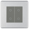 BG Nexus Screwless Brushed Steel Double Secondary Touch Dimmer Switch Grey Inserts FBSTDS2G