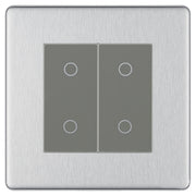 BG Nexus Screwless Brushed Steel Double Secondary Touch Dimmer Switch Grey Inserts FBSTDS2G by British General (BG-EMTDSG+FBSEMS2)