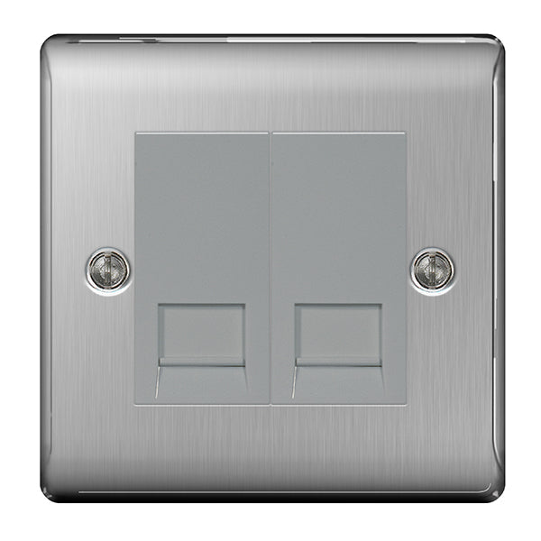 BG NBSBTS2 Nexus Metal Brushed Steel 2 Gang Slave Telephone Socket