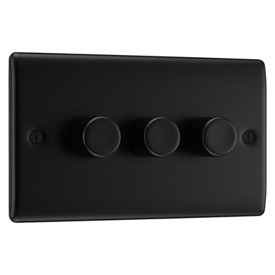 BG Nexus Matt Black 200W 2 Way Triple Trailing Edge Dimmer Switch NFB83 with 25mm Steel Back Box
