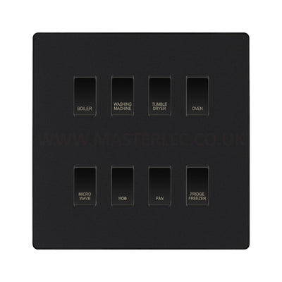 BG Evolve Matt Black Custom Appliance Grid Switch 8 Gang Screwless by British General (BG-EVOLVE-MB-8GANG-APPLIANCE)