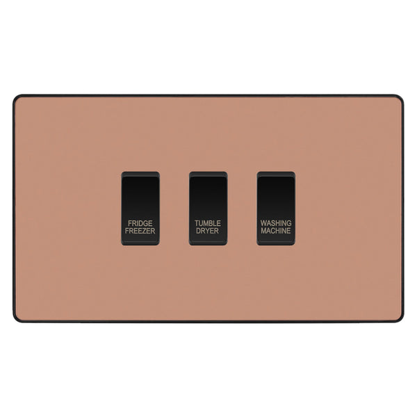 BG Evolve Polished Copper Custom Appliance Grid Switch 3 Gang Screwless