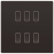 BG Black Nickel Screwless 6 Gang 2 Way Custom Grid Light Switch with Back Box Included by British General (BG-SCL-BN-6G-CUSTOM-LIGHT-SWITCH)