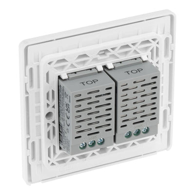 BG Evolve Brushed Steel Double Master Touch Dimmer Switch PCDBSTDM2W with 35mm Steel Back Box