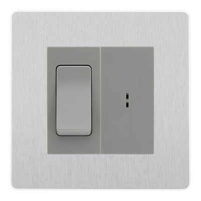 BG Evolve Brushed Steel 20A Secret Key Switch with 20A Double Pole Switch - Grey Insert