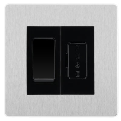 BG Evolve Brushed Steel 2 Way Light Switch & 13A Fused Spur Plate | Black Insert