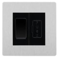 BG Evolve Brushed Steel 2 Way Light Switch & 13A Fused Spur Plate | Black Insert