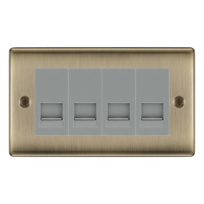 BG Nexus Antique Brass 4 Gang Master Telephone Socket, Screw Terminal - Grey Insert by British General (BG-NABBTMS4G)