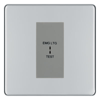 BG Flatplate Screwless Polished Chrome 20AX 2 Way Emergency Lighting Test Key Switch - Key Included - Grey Insert