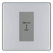 BG Flatplate Screwless Polished Chrome 20AX 2 Way Emergency Lighting Test Key Switch - Key Included - Grey Insert