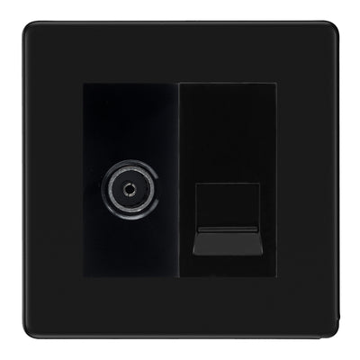 BG Screwless Matt Black TV Aerial & BT Telephone Outlet Plate — Black Insert