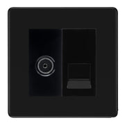 BG Screwless Matt Black TV Aerial & BT Telephone Outlet Plate — Black Insert