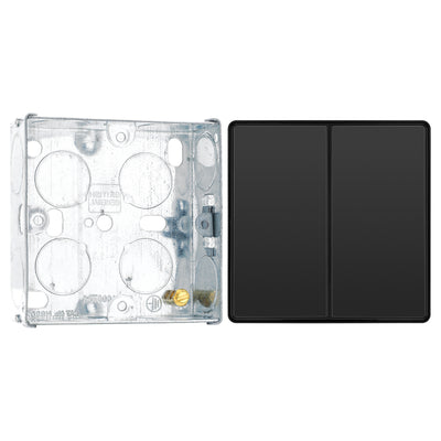 BG Evolve Black Chrome 2 Way Double Edge to Edge Rocker Switch PCDBC42EB with 25mm Steel Back Box