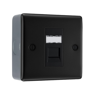 BG Nexus Matt Black RJ45 Single Data Outlet Socket with Surface Pattress Back Box by British General (BG-NFBRJ451+MC501-01)