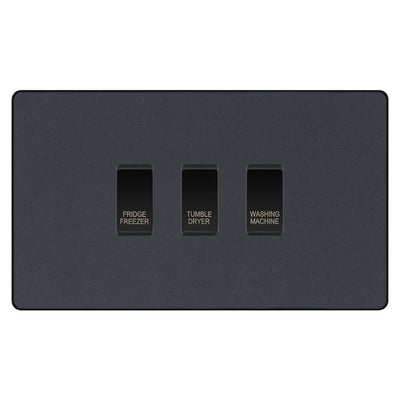 BG Evolve Matt Grey Custom Appliance Grid Switch 3 Gang Screwless by British General (BG-EVOLVE-MG-3GANG-APPLIANCE)