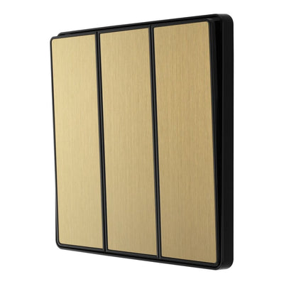 BG Evolve Satin Brass 2 Way Triple Edge to Edge Rocker Switch PCDSB43EB with 35mm Steel Back Box