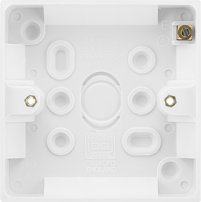 BG 903 Moulded Square Edge | White | 19mm | 1 Gang Plate Switch Pattress by British General (BG-903)