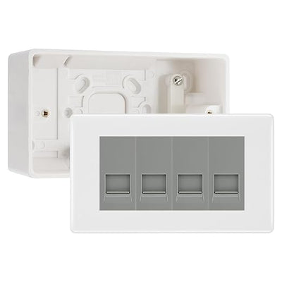 BG White Moulded 4 Gang RJ11 Telephone Socket Euro Module with 50mm Back Box - Grey Insert by British General (BG-EMRJ11G-4G-50)