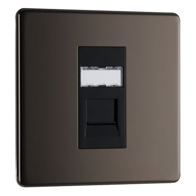 BG Screwless Black Nickel RJ45 Single Data Outlet Socket FBNRJ451 with 25mm Steel Back Box