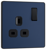 BG PCDDB21B Matt Blue Evolve 1 Gang 13A Switched Socket Outlet - Black Insert by British General (BG-PCDDB21B-Shopify-SA_1)