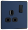 BG PCDDB21B Matt Blue Evolve 1 Gang 13A Switched Socket Outlet - Black Insert by British General (BG-PCDDB21B-Shopify-SA_1)