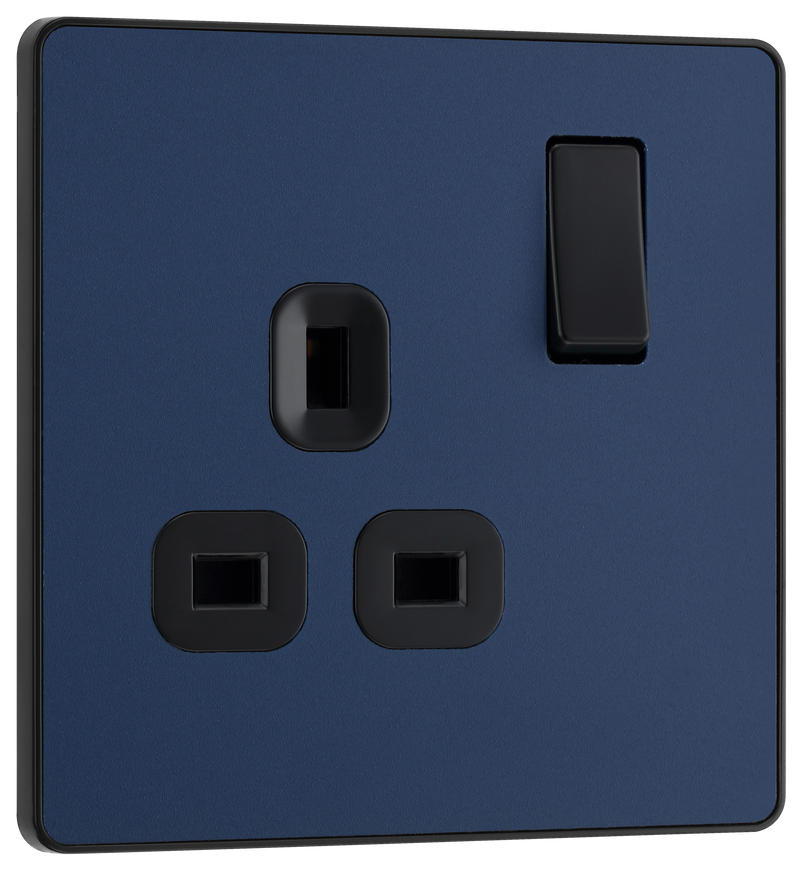 BG PCDDB21B Matt Blue Evolve 1 Gang 13A Switched Socket Outlet - Black Insert