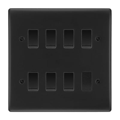 BG Matt Black 7 Gang Intermediate Custom Grid Light Switch with Back Box Included by British General (BG-NEXUS-MB-7G-CUSTOM-7x-INT-SWITCH)