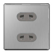 BG FBS98G Flatplate Screwless 16A, 2 Gang Unswitched Euro Socket, Brushed Steel by British General (BG-FBS98G-Shopify-SA_1)