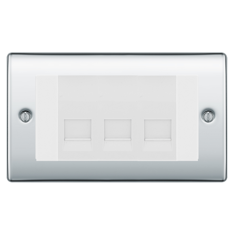 BG Nexus Polished Chrome 3 Gang Master Telephone Socket – White Insert