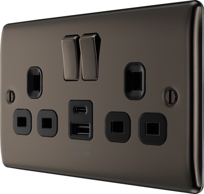 BG NBN22UAC12B Black Nickel Double Socket with USB 12W Type A & Type C USB by British General (BG-NBN22UAC12B-1)