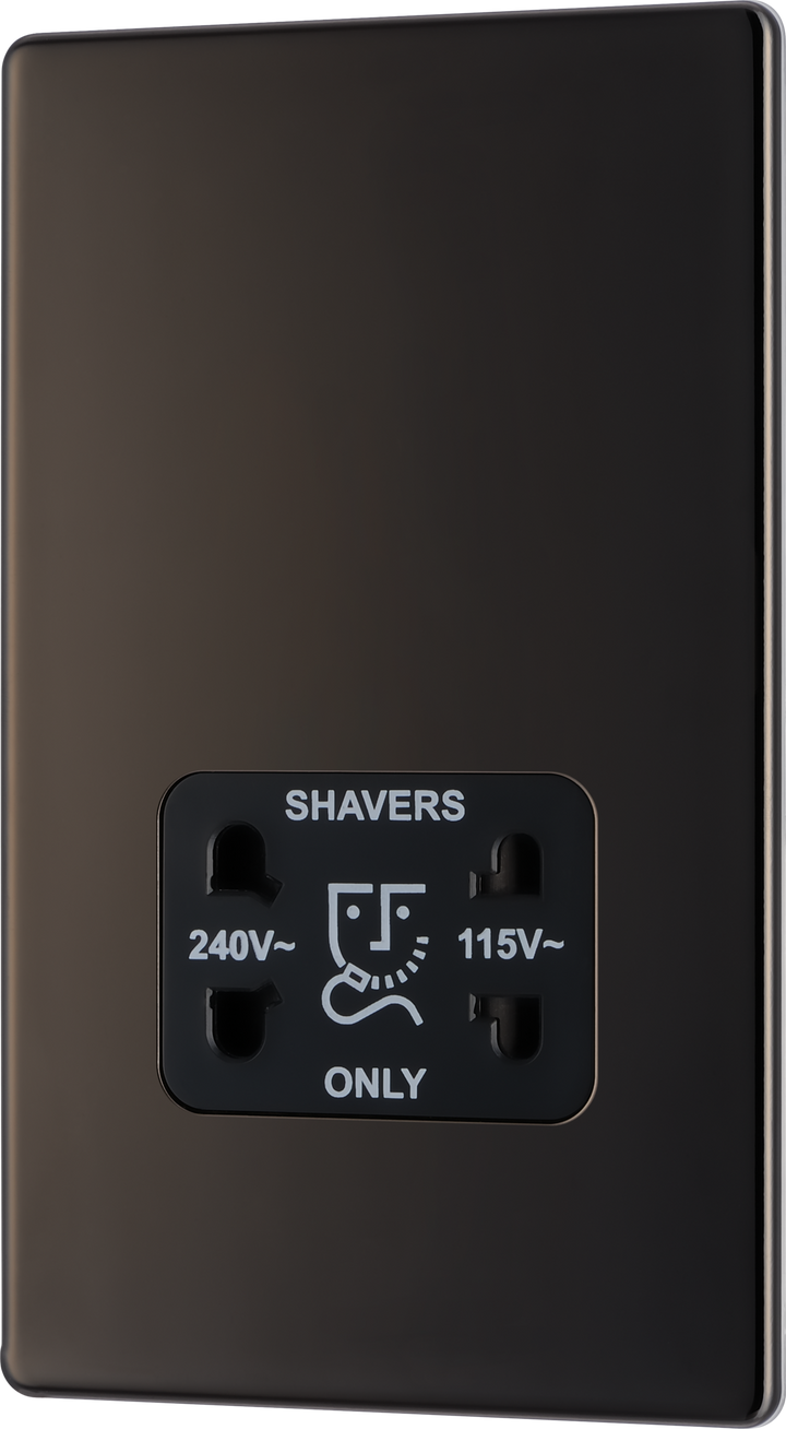 FBN20B Front - This dual voltage shaver socket from British General is suitable for use with 240V and 115V shavers and electric toothbrushes.