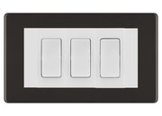 BG Black Nickel Screwless 3 Gang 20AX 2-Way Switch Custom Grid - White Insert by British General (BG-SCRL-BN-3G-Combo-3x 2WAY-WH)