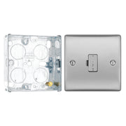 BG Nexus Brushed Steel 13A Unswitched Fused Connection Unit NBS54 with 25mm Steel Back Box by British General (BG-NBS54+HGS02)