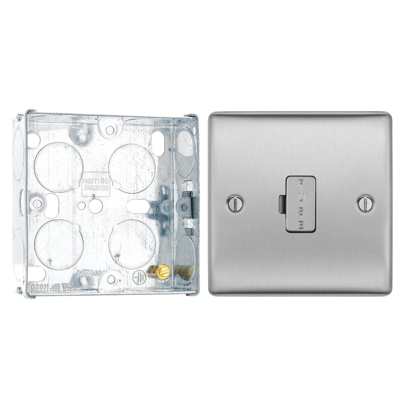 BG Nexus Brushed Steel 13A Unswitched Fused Connection Unit NBS54 with 25mm Steel Back Box