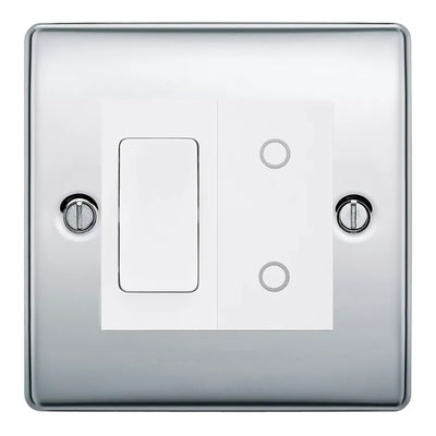 BG Polished Chrome 2 Gang Custom Switch 1x 2 Way Switch 1x Secondary Touch Dimmer White Inserts by British General (BG-NEXUS-PC-2G-1x-2WAY-SWITCH-1x-STD-WI)