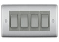 BG Electrical Nexus Brushed Steel 4-Gang Light Switch 2x 2-Way + 2x Intermediate – Grey Inserts