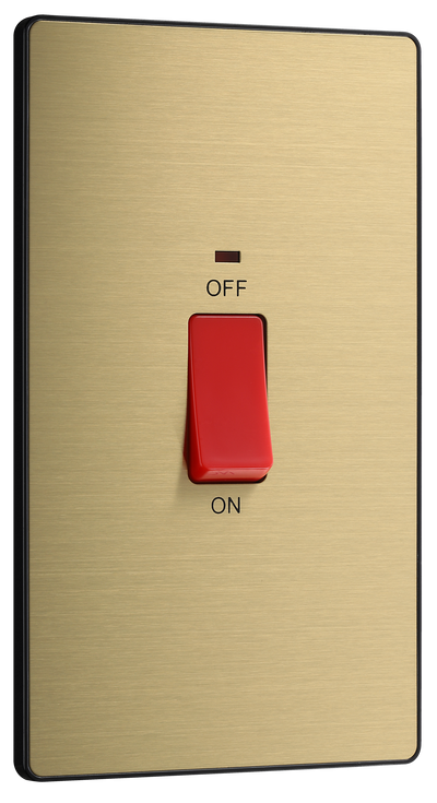 BG Evolve PCDSB72B Satin Brass 45A 2 Pole LED Switch-Black Insert