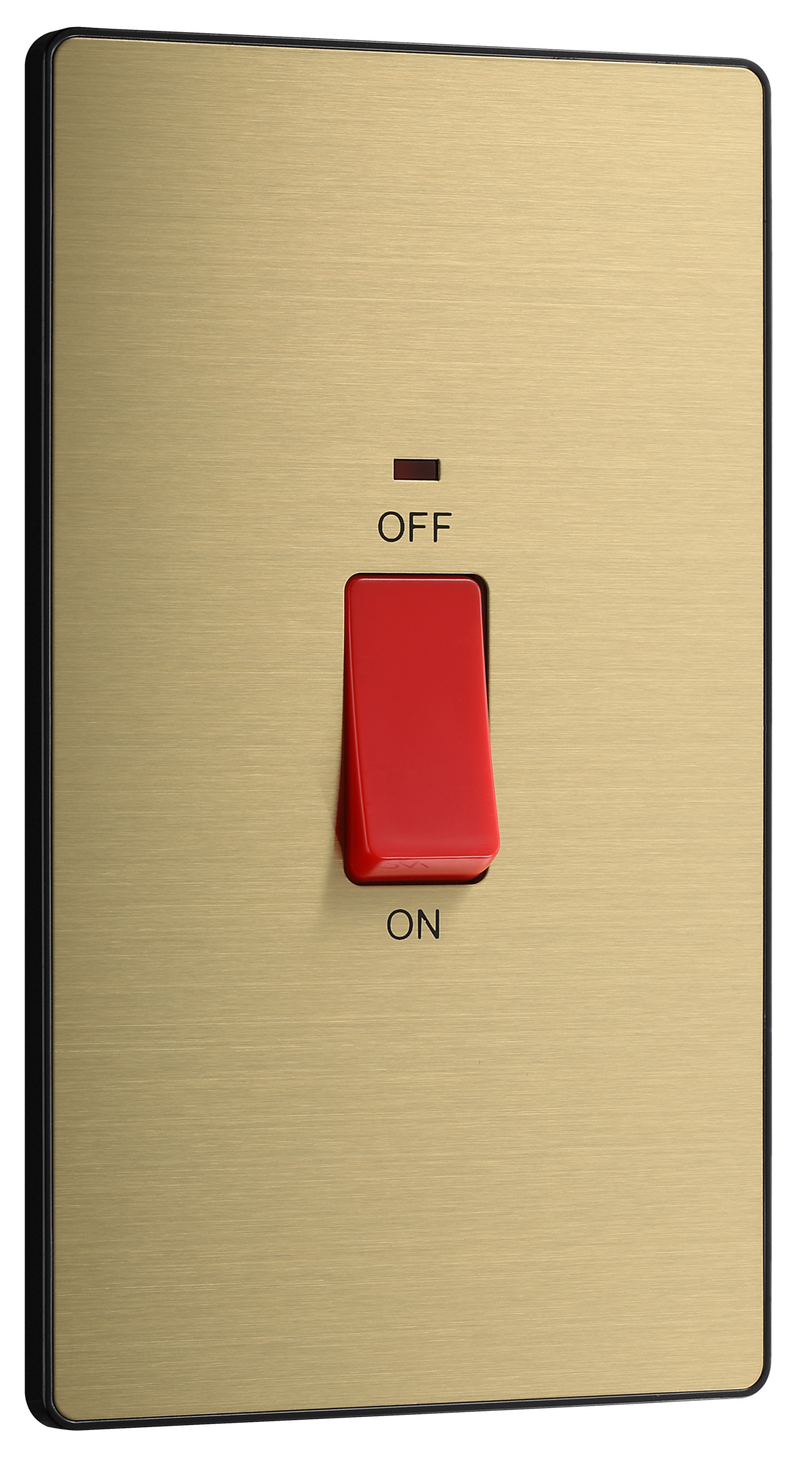 BG Evolve PCDSB72B Satin Brass 45A 2 Pole LED Switch-Black Insert